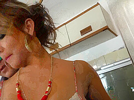 Busty Temptress Tranny gets Ass Fucked in the kitchen