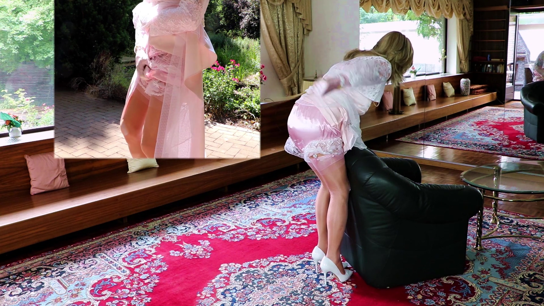 Lady Pink In Sissy Lady In Pink Satin And Nylon Stockings