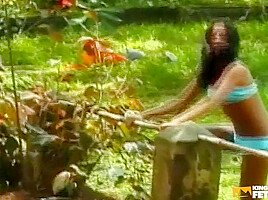 Brunette Shemale Gets Her Ass Eaten And Rammed By A Guy With Big Dick Outside